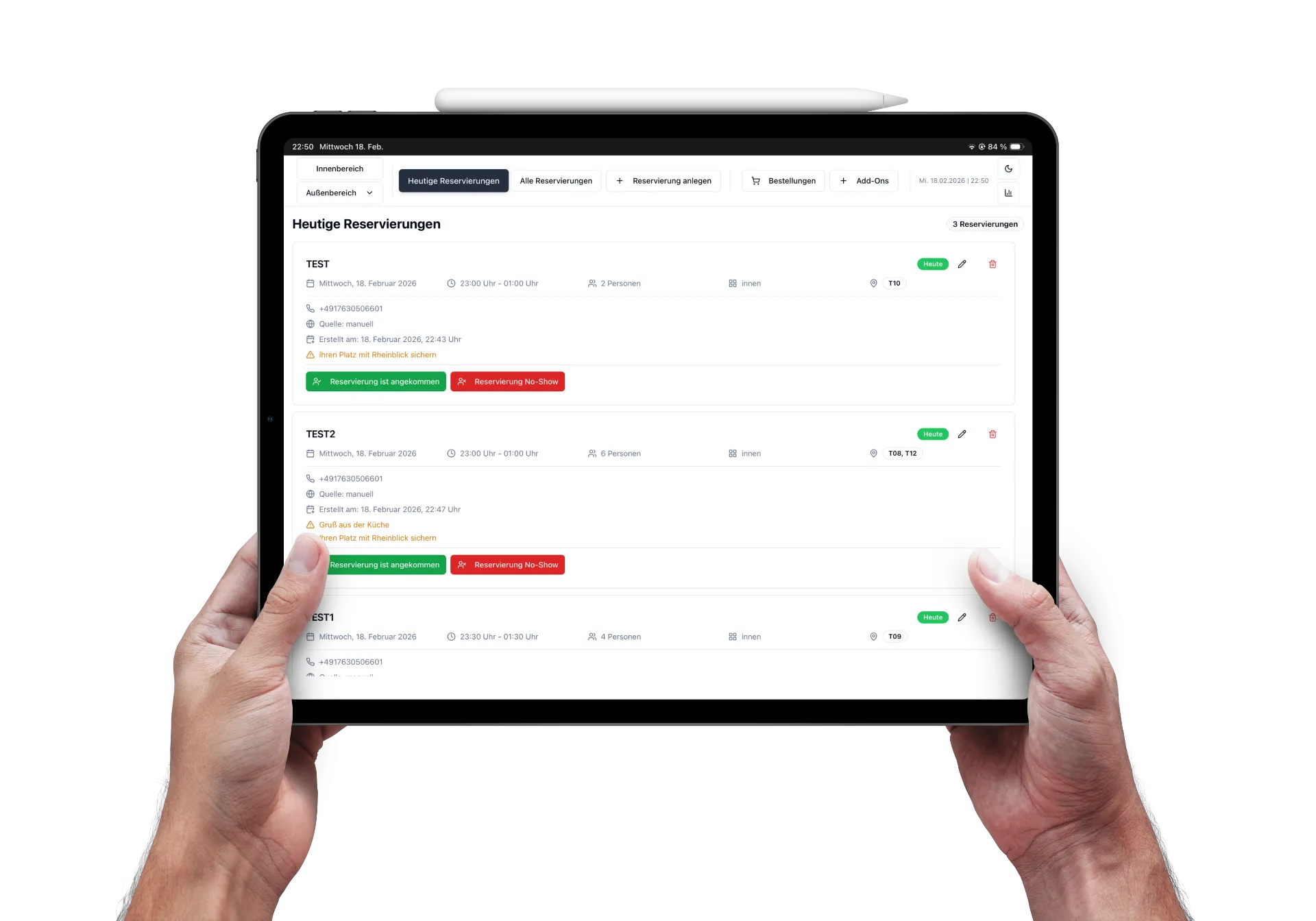 Digitales Reservierungsbuch – Tagesansicht
