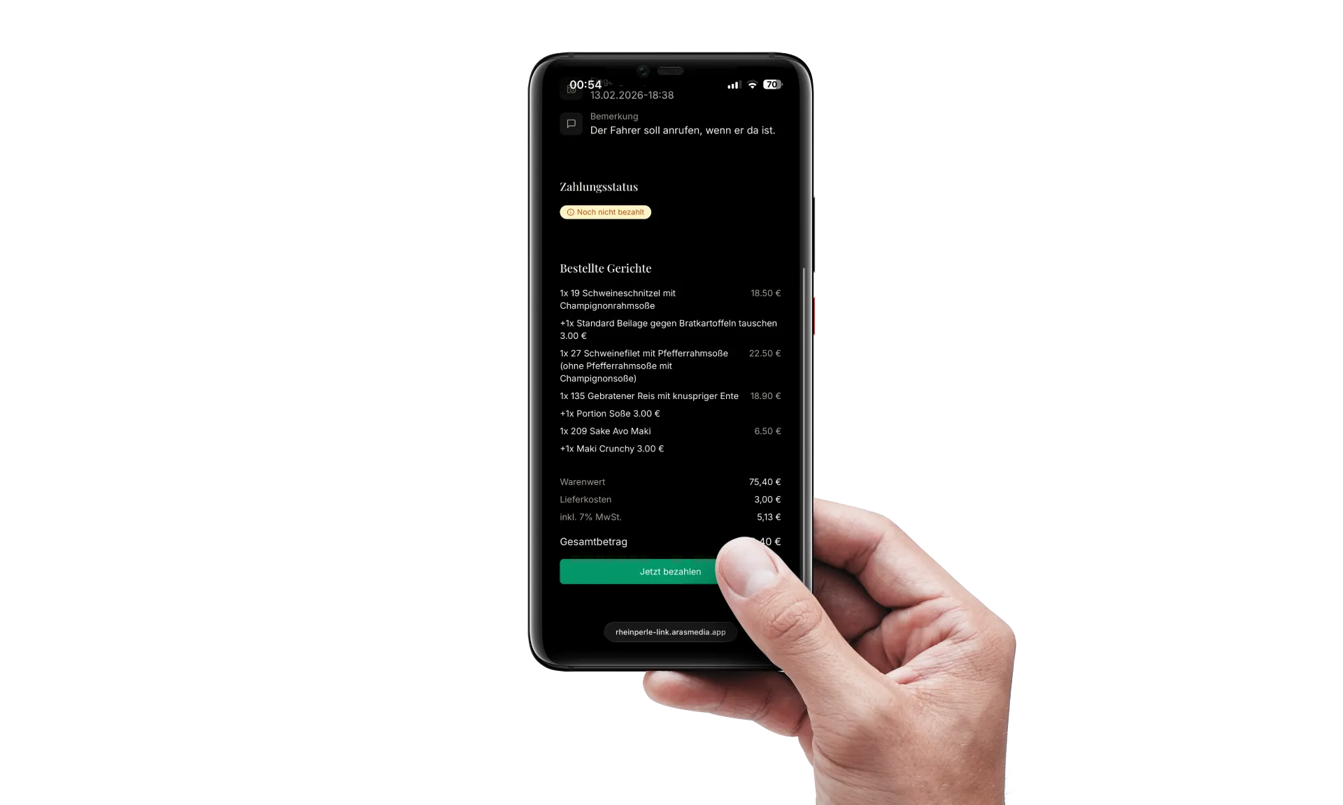 Bestellbestätigung per SMS – Ansicht 2