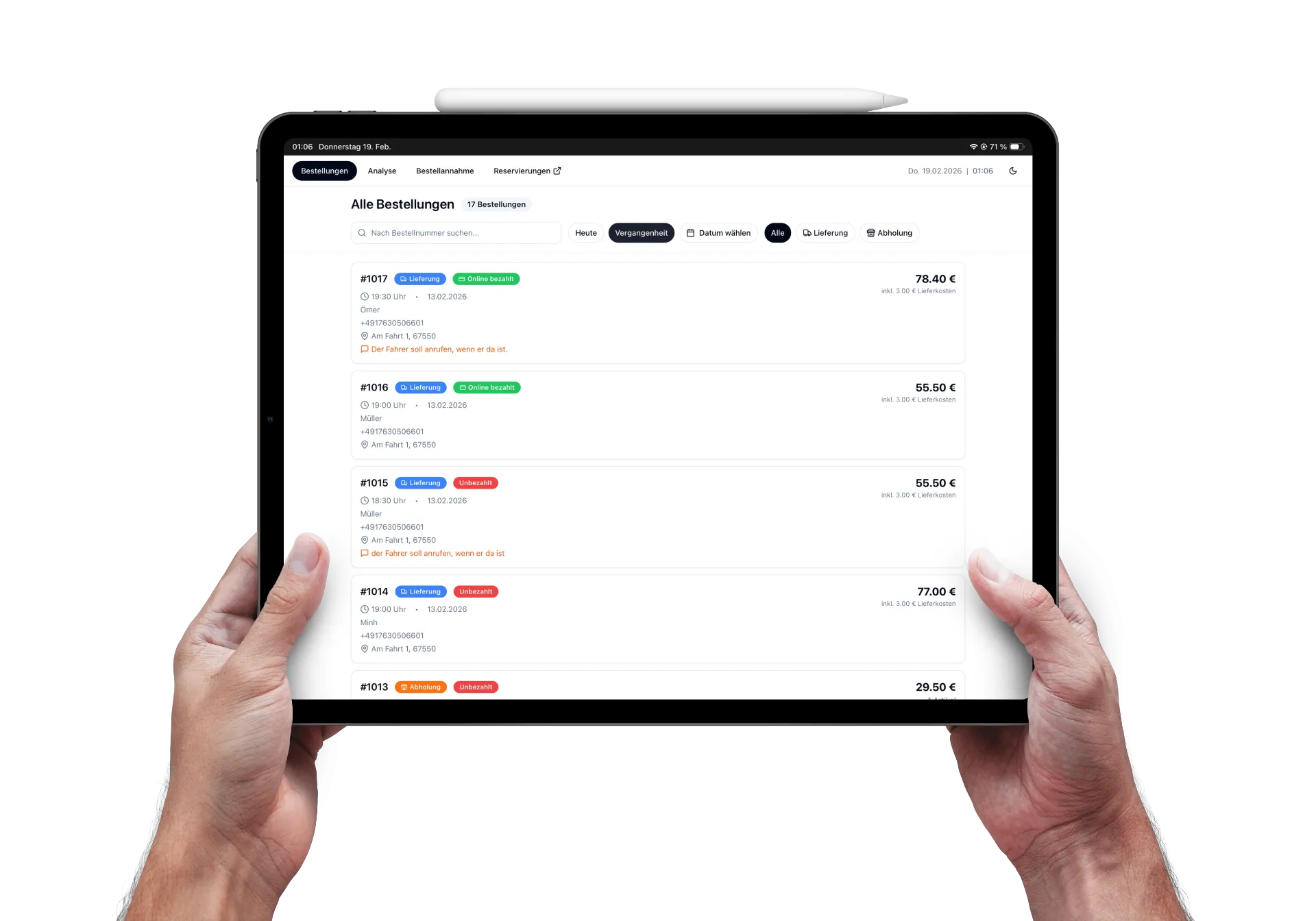 Bestellungs-Dashboard – Übersicht