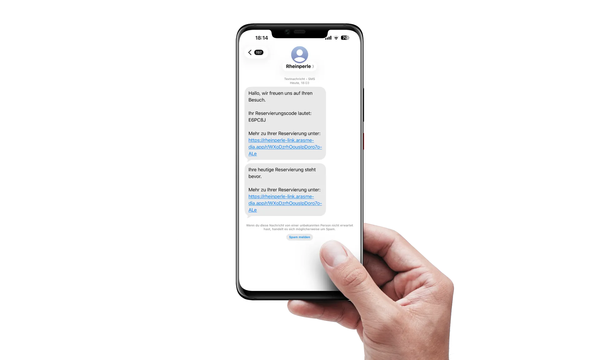 SMS-Erinnerung am Tag der Reservierung
